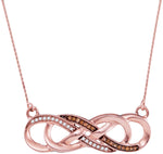 10kt Rose Gold Womens Round Cognac-brown Color Enhanced Diamond Infinity Pendant Necklace 1/8 Cttw