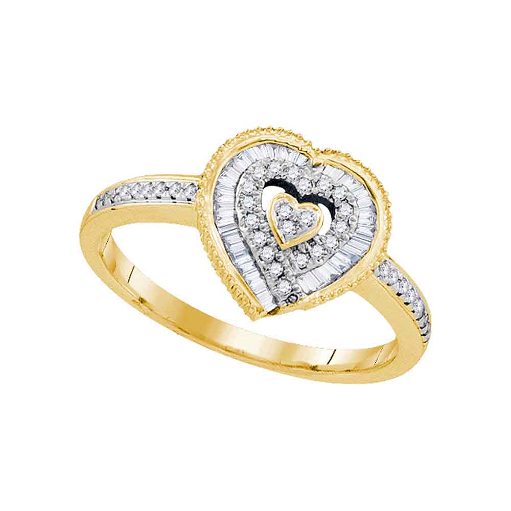 10kt Yellow Gold Womens Round Diamond Heart Love Ring 1/4 Cttw