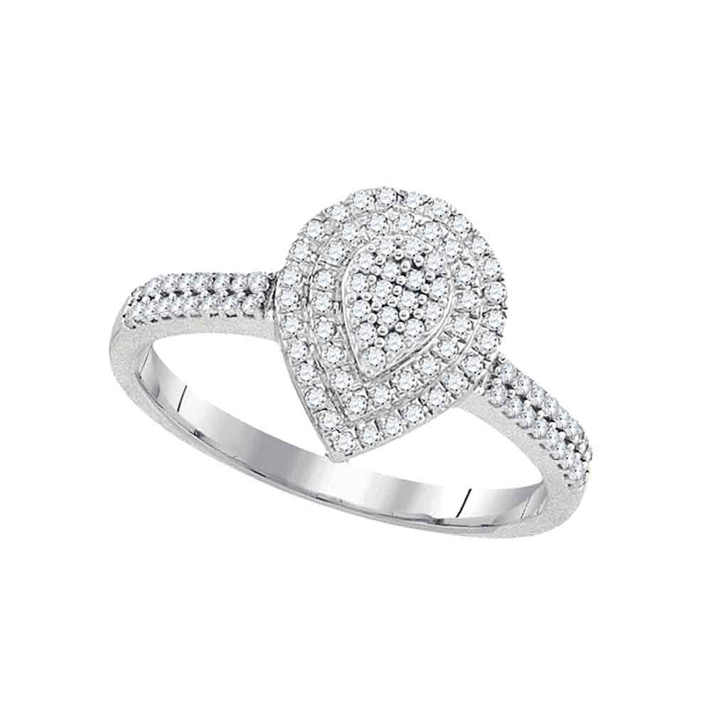 10kt White Gold Womens Round Diamond Concentric Teardrop Cluster Ring 1/3 Cttw
