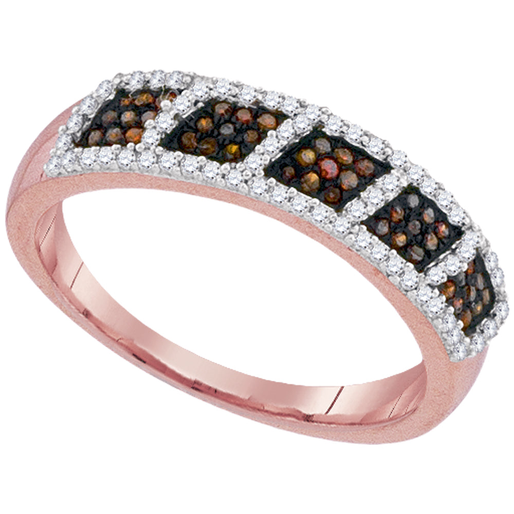 10kt Rose Gold Womens Round Red Color Enhanced Diamond Square Cluster Band 1/3 Cttw