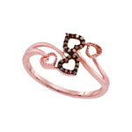 10kt Rose Gold Womens Round Red Color Enhanced Diamond Double Heart Bypass Ring 1/20 Cttw
