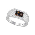 10kt White Gold Mens Round Black Color Enhanced Diamond Rectangle Frame Cluster Ring 1/5 Cttw