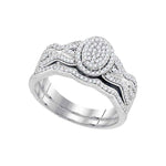 10kt White Gold Womens Round Diamond Oval Cluster Bridal Wedding Engagement Ring Band Set 3/8 Cttw