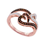 10kt Rose Gold Womens Round Red Color Enhanced Diamond Heart Love Ring 1/4 Cttw