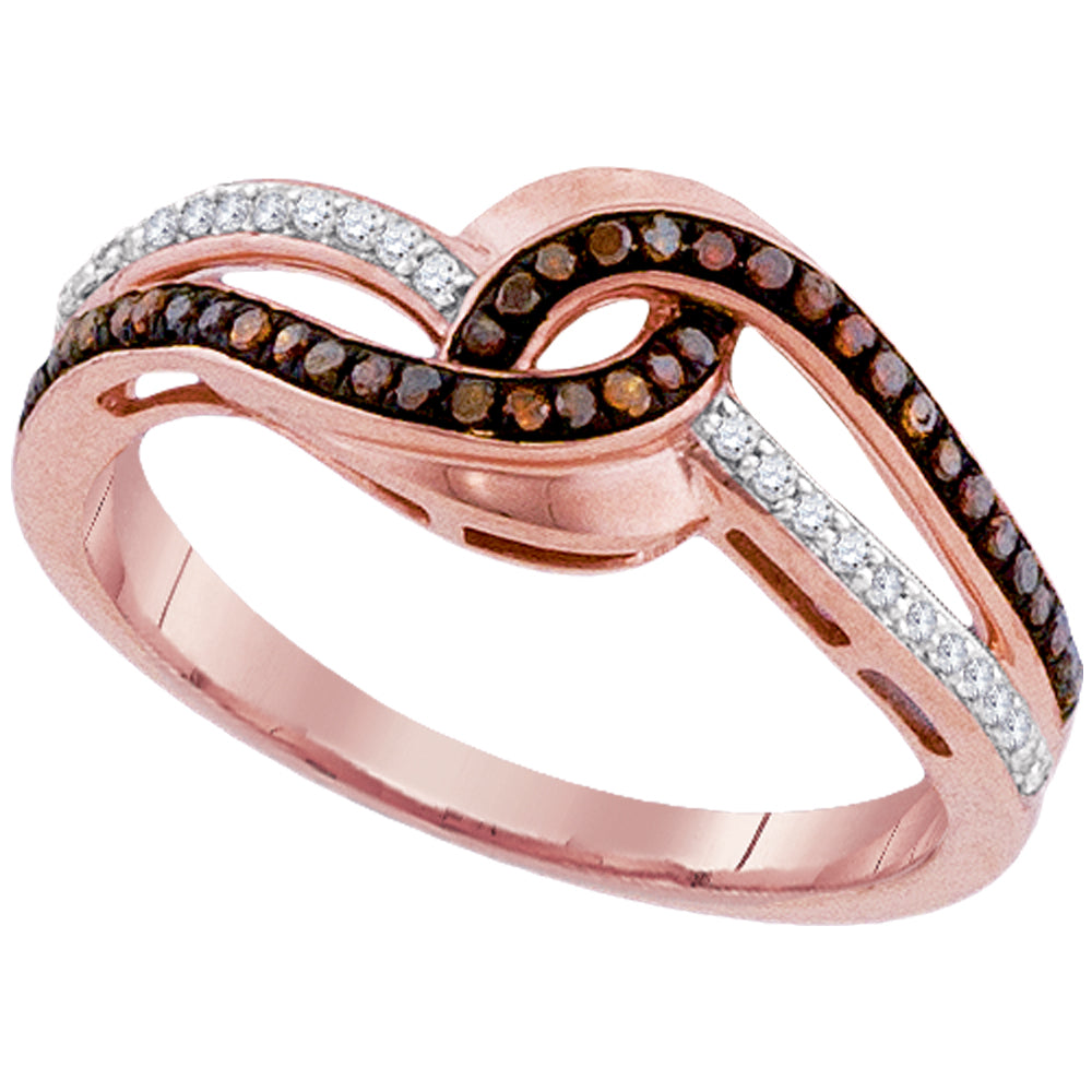 10kt Rose Gold Womens Round Red Color Enhanced Diamond Swirl Band Ring 1/5 Cttw