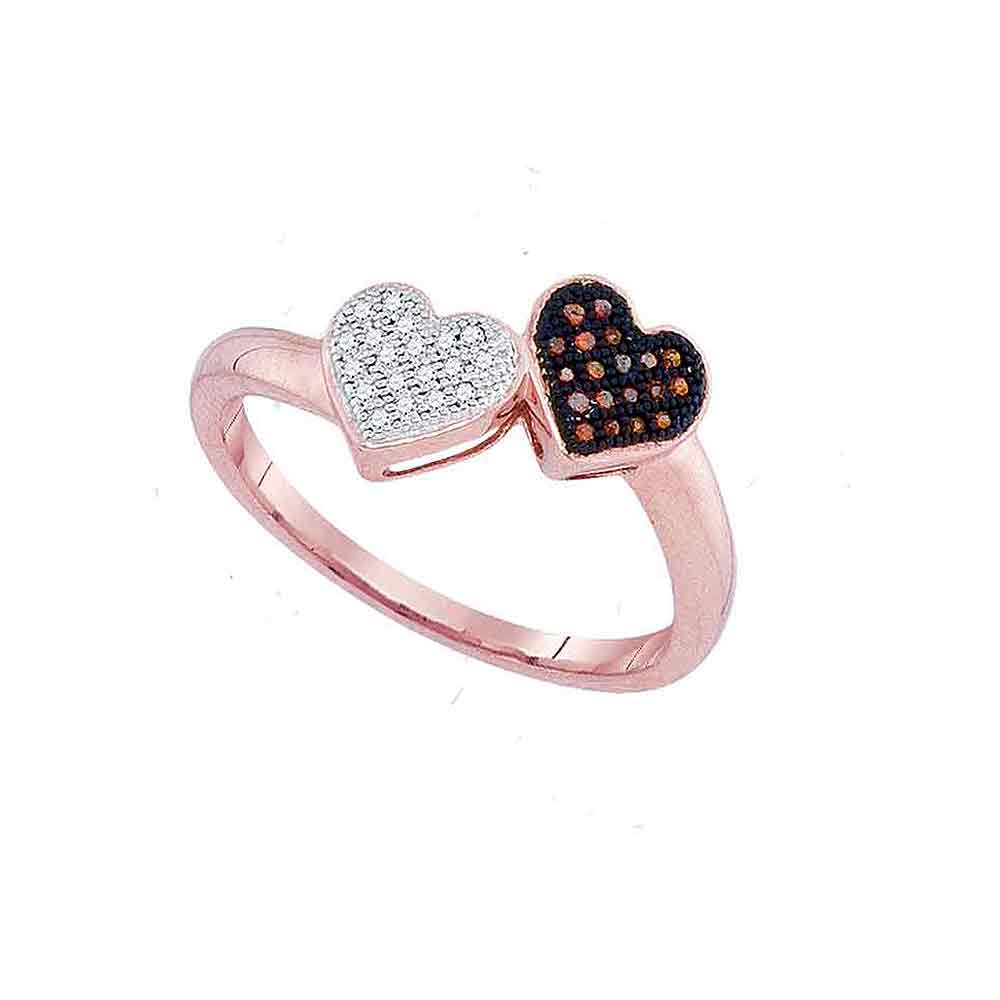 10kt Rose Gold Womens Round Red Color Enhanced Diamond Heart Love Ring 1/10 Cttw