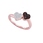 10kt Rose Gold Womens Round Red Color Enhanced Diamond Heart Love Ring 1/10 Cttw