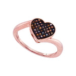 10kt Rose Gold Womens Round Red Color Enhanced Diamond Heart Love Ring 1/10 Cttw