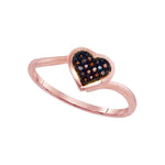 10kt Rose Gold Womens Round Red Color Enhanced Diamond Heart Love Cluster Ring 1/20 Cttw