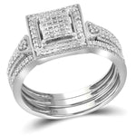 10kt White Gold Womens Diamond Square 3-Piece Bridal Wedding Engagement Ring Band Set 1/3 Cttw