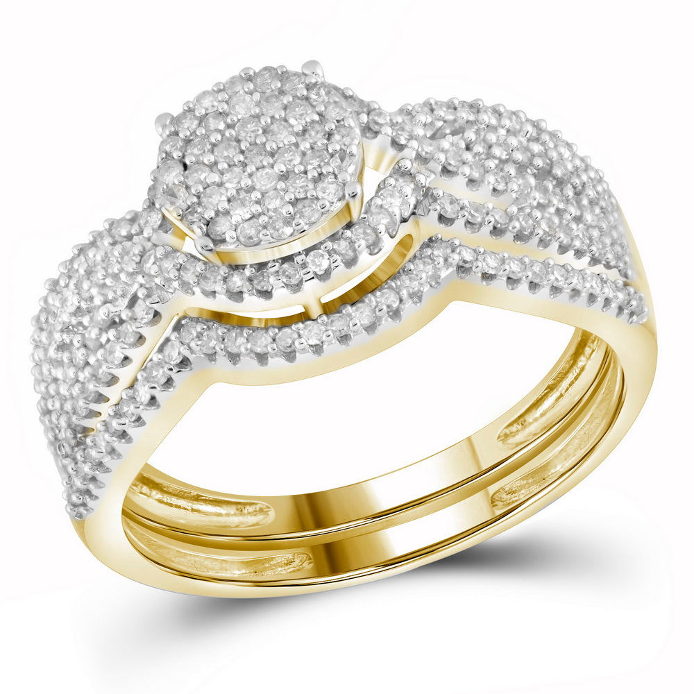 10k Yellow Gold Womens Round Diamond Cluster Bridal Wedding Engagement Ring band Set 1/2 Cttw