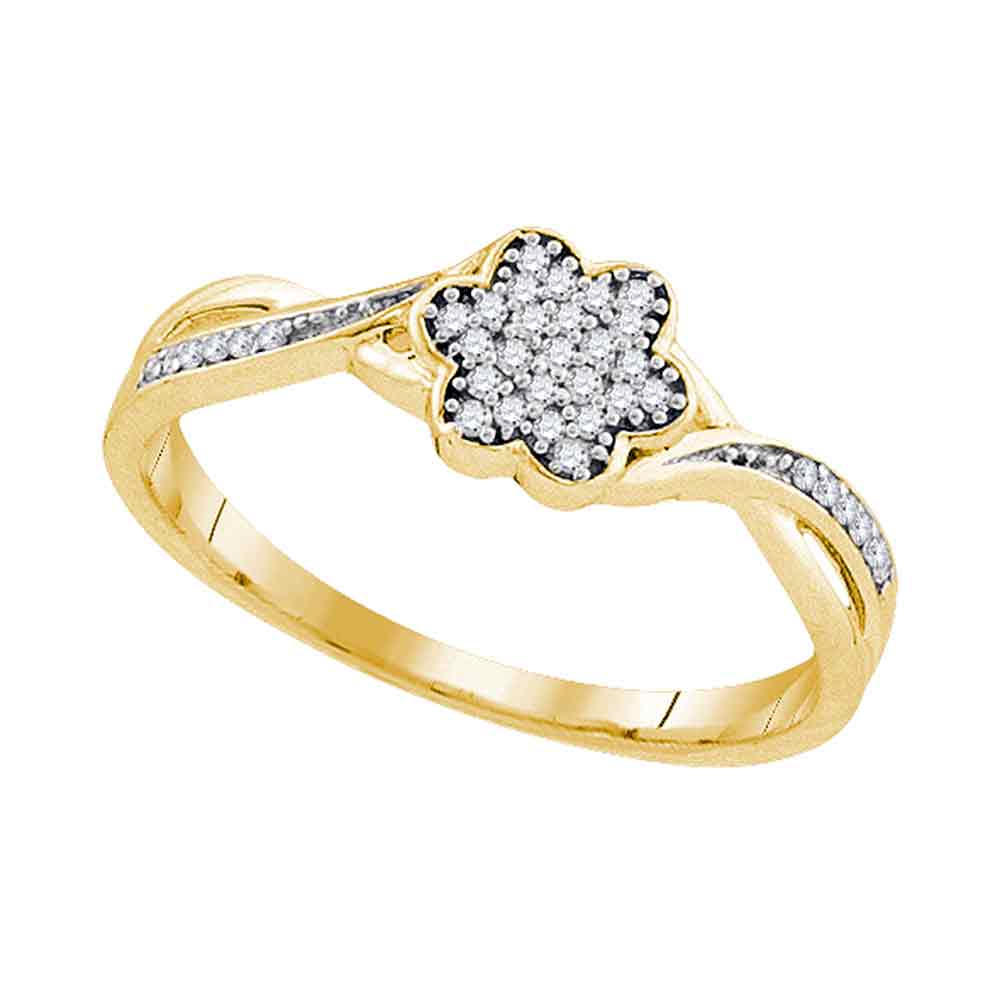 10kt Yellow Gold Womens Round Diamond Flower Cluster Ring 1/10 Cttw