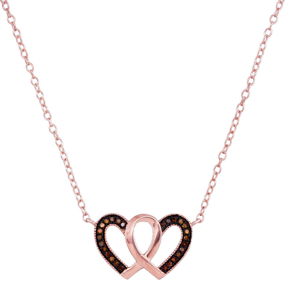 10kt Rose Gold Womens Round Red Color Enhanced Diamond Heart Love Necklace Pendant 1/10 Cttw
