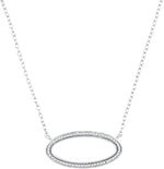 10kt White Gold Womens Round Diamond Oval Outline Pendant Necklace 1/8 Cttw