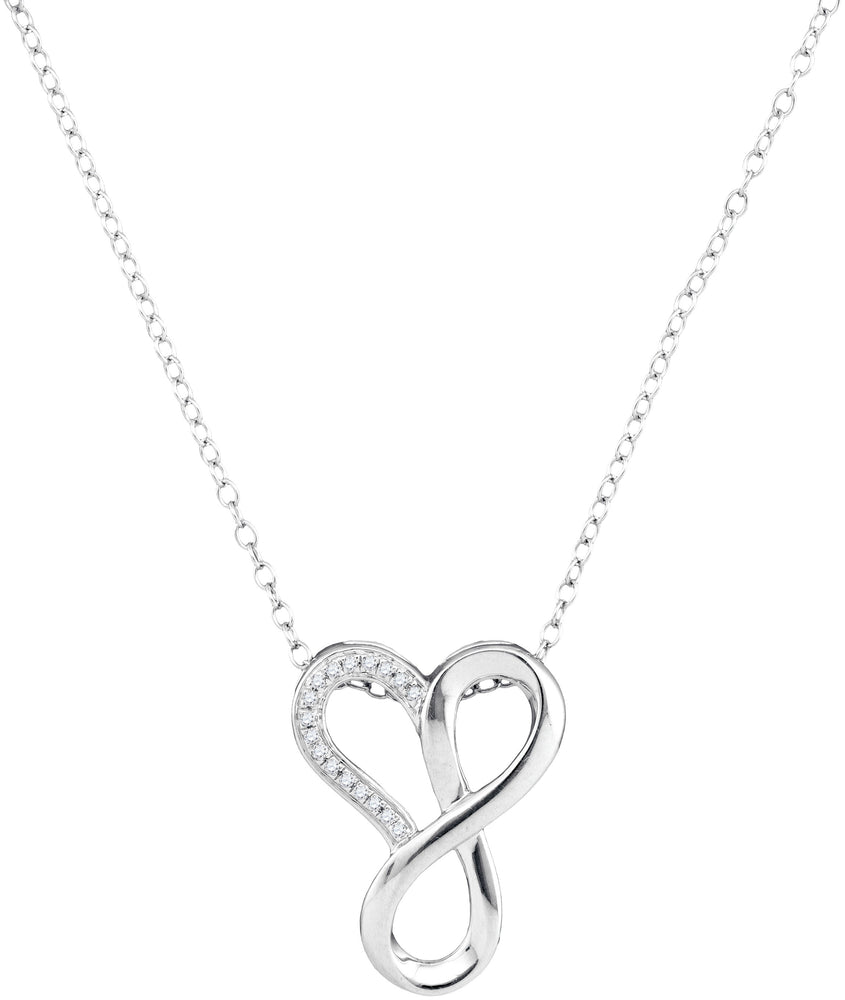 10kt White Gold Womens Round Diamond Heart Infinity Pendant Necklace 1/20 Cttw