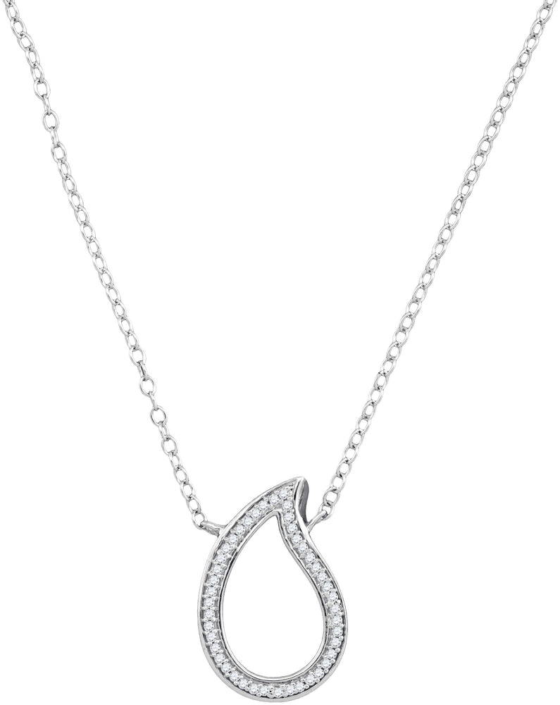 10kt White Gold Womens Round Diamond Teardrop Pendant Necklace 1/10 Cttw