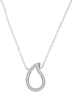 10kt White Gold Womens Round Diamond Teardrop Pendant Necklace 1/10 Cttw