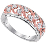 10kt White Gold Womens Round Diamond 2-tone Rose Band Ring 1/10 Cttw