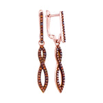 10kt Rose Gold Womens Round Red Color Enhanced Diamond Twist Dangle Earrings 1/4 Cttw
