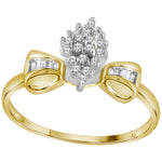 10kt Yellow Gold Womens Round Prong-set Diamond Oval Cluster Baguette Ring 1/10 Cttw