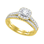 14kt Yellow Gold Womens Round Diamond Halo Bridal Wedding Engagement Ring Band Set 1.00 Cttw