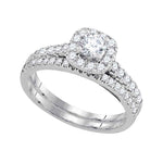 14kt White Gold Womens Round Diamond Halo Bridal Wedding Engagement Ring Band Set 1.00 Cttw