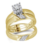 10kt Yellow Gold His & Hers Round Diamond Solitaire Matching Bridal Wedding Ring Band Set 1/5 Cttw