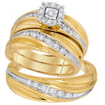 10kt Yellow Gold His & Hers Round Diamond Solitaire Matching Bridal Wedding Ring Band Set 3/8 Cttw