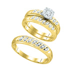 10k Yellow Gold Round Diamond Matching Trio Mens Womens Wedding Bridal Ring Set 1/3 Cttw