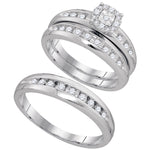 10kt White Gold His & Hers Round Diamond Cluster Matching Bridal Wedding Ring Band Set 3/8 Cttw