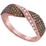 10kt Rose Gold Womens Round Cognac-brown Color Enhanced Diamond Crossover Band 1/2 Cttw