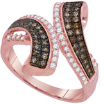 10kt Rose Gold Womens Round Cognac-brown Color Enhanced Diamond Bypass Band Ring 1/2 Cttw