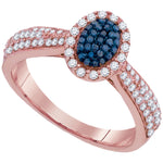 10kt Rose Gold Womens Round Blue Color Enhanced Diamond Oval Frame Cluster Ring 1/2 Cttw