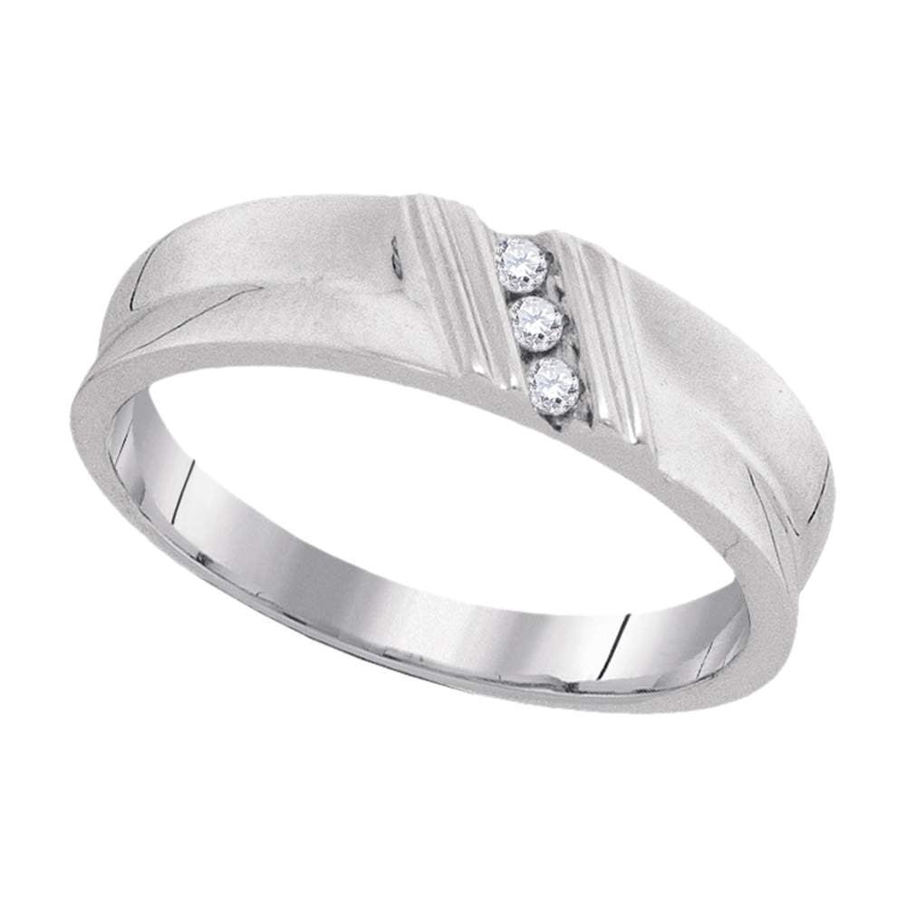 10k White Gold Round Diamond Channel-set Mens Masculine Lightweight Wedding Band Ring 1/20 Cttw