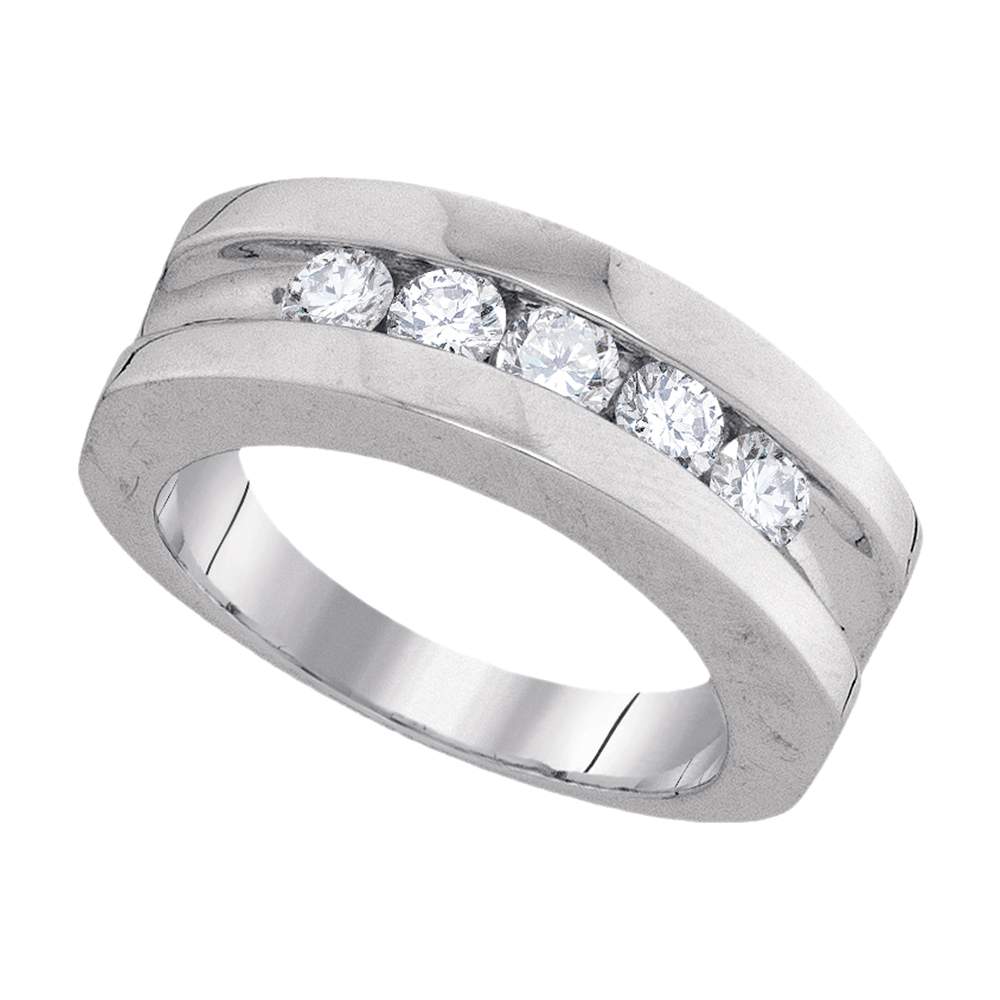 10kt White Gold Mens Round Channel-set Diamond Single Row Wedding Band 1.00 Cttw