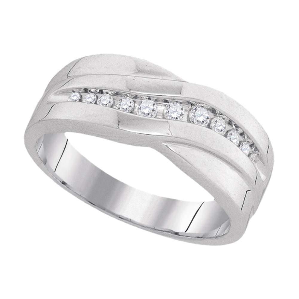 10k White Gold Round Diamond Mens Masculine Wedding Anniversary Band Ring 1/4 Cttw