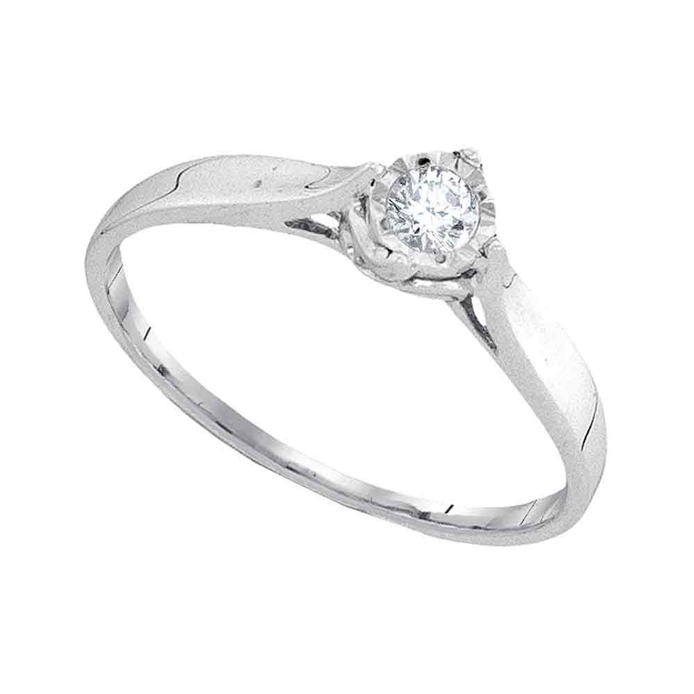 10kt White Gold Womens Round Diamond Solitaire Promise Bridal Ring 1/12 Cttw