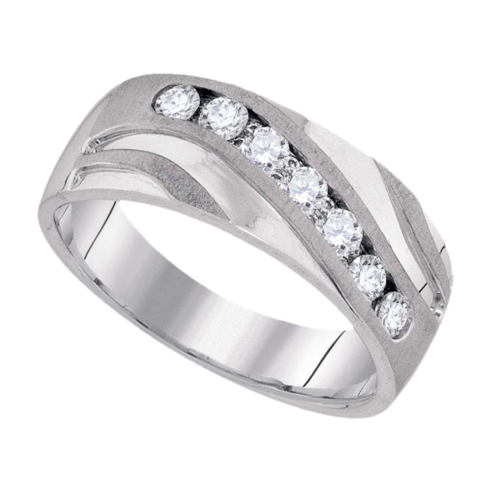 10kt White Gold Mens Round Diamond Wedding Band Ring 1/2 Cttw