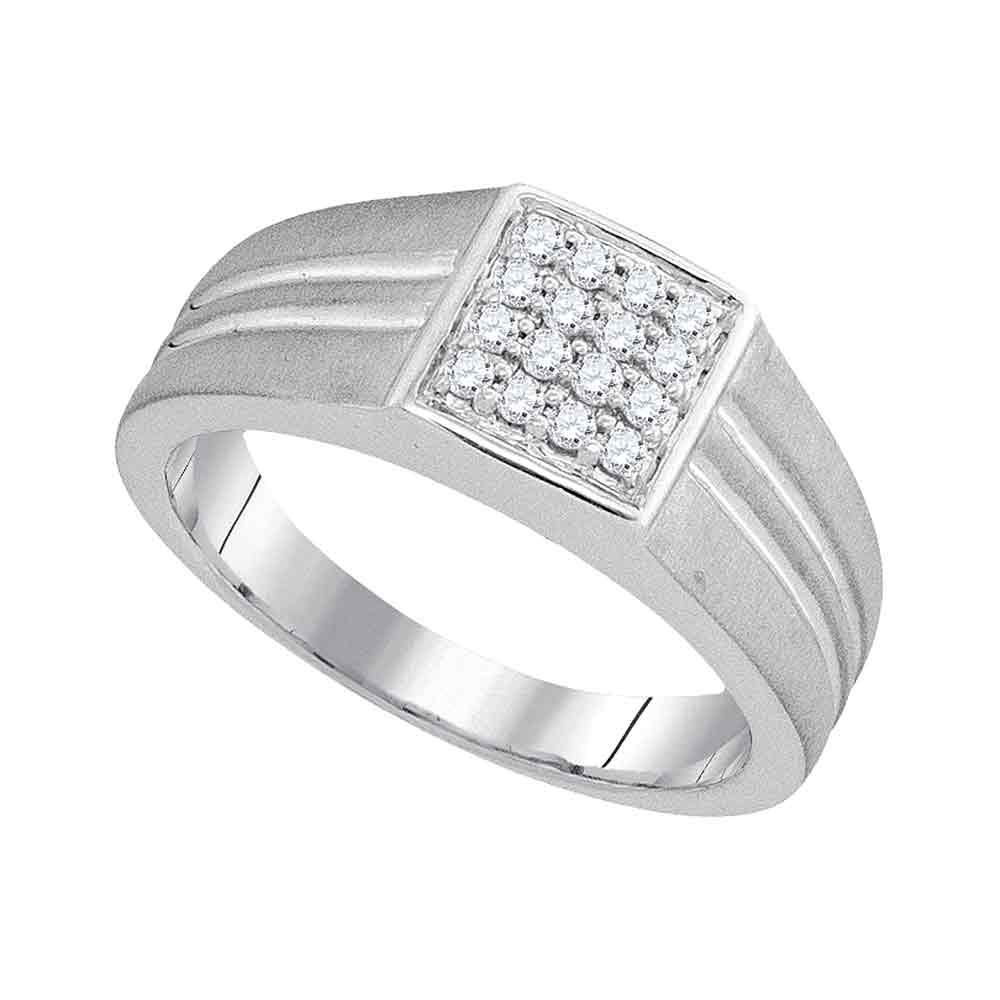 10kt White Gold Mens Round Diamond Matte-finish Square Cluster Ring 1/4 Cttw