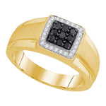 10kt Yellow Gold Mens Round Black Color Enhanced Diamond Square Cluster Ring 3/8 Cttw