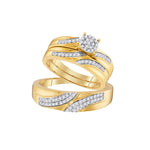 10kt Yellow Gold His & Hers Round Diamond Cluster Matching Bridal Wedding Ring Band Set 3/8 Cttw