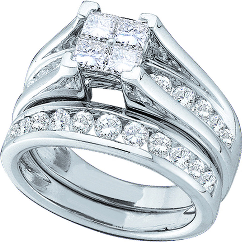 14kt White Gold Womens Princess Diamond Bridal Wedding Engagement Ring Band Set 5.00 Cttw