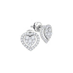 14kt White Gold Womens Round Diamond Heart Frame Cluster Stud Earrings 5/8 Cttw