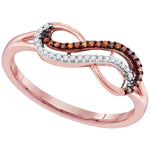 10kt Rose Gold Womens Round Red Color Enhanced Diamond Infinity Ring 1/10 Cttw