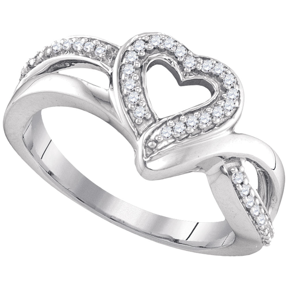 Sterling Silver Womens Round Diamond Heart Frame Cluster Ring 1/8 Cttw
