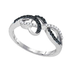 10kt White Gold Womens Round Black Color Enhanced Diamond Woven Strand Band Ring 1/5 Cttw