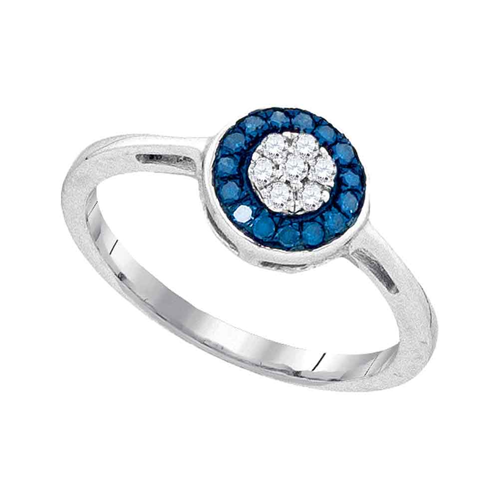 10kt White Gold Womens Round Blue Color Enhanced Diamond Cluster Ring 1/5 Cttw