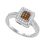 10kt White Gold Womens Round Cognac-brown Color Enhanced Diamond Square Cluster Ring 1/3 Cttw