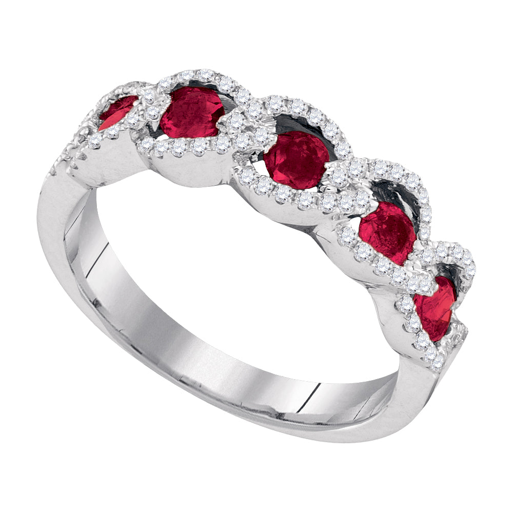 14kt White Gold Womens Round Ruby Diamond Outline Band 3/4 Cttw
