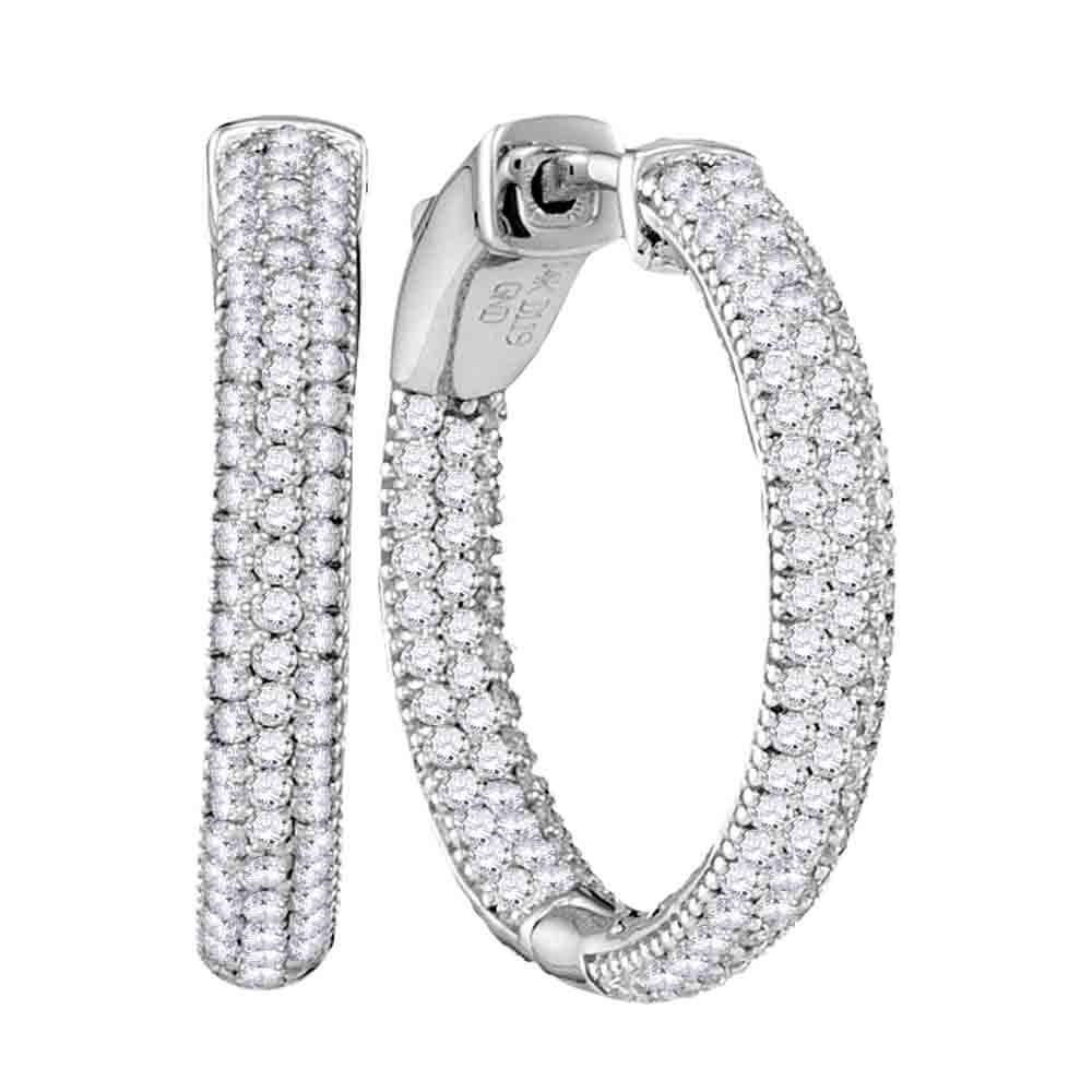14kt White Gold Womens Round Pave-set Diamond Hoop Earrings 1-1/5 Cttw